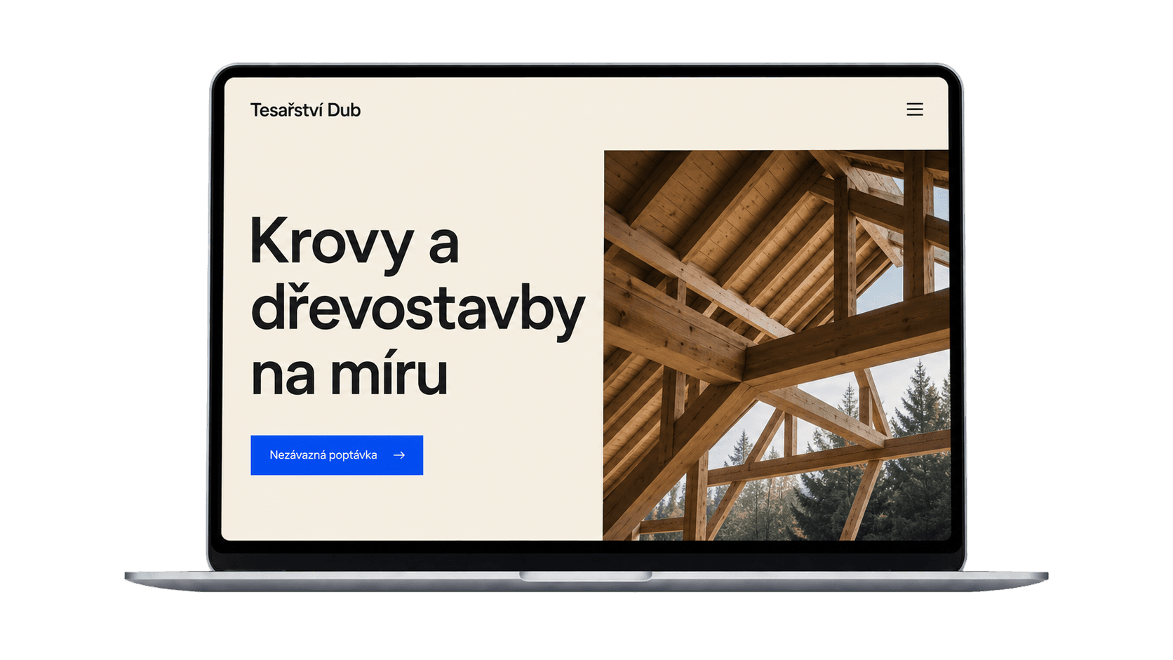Ukázka landing page na notebooku