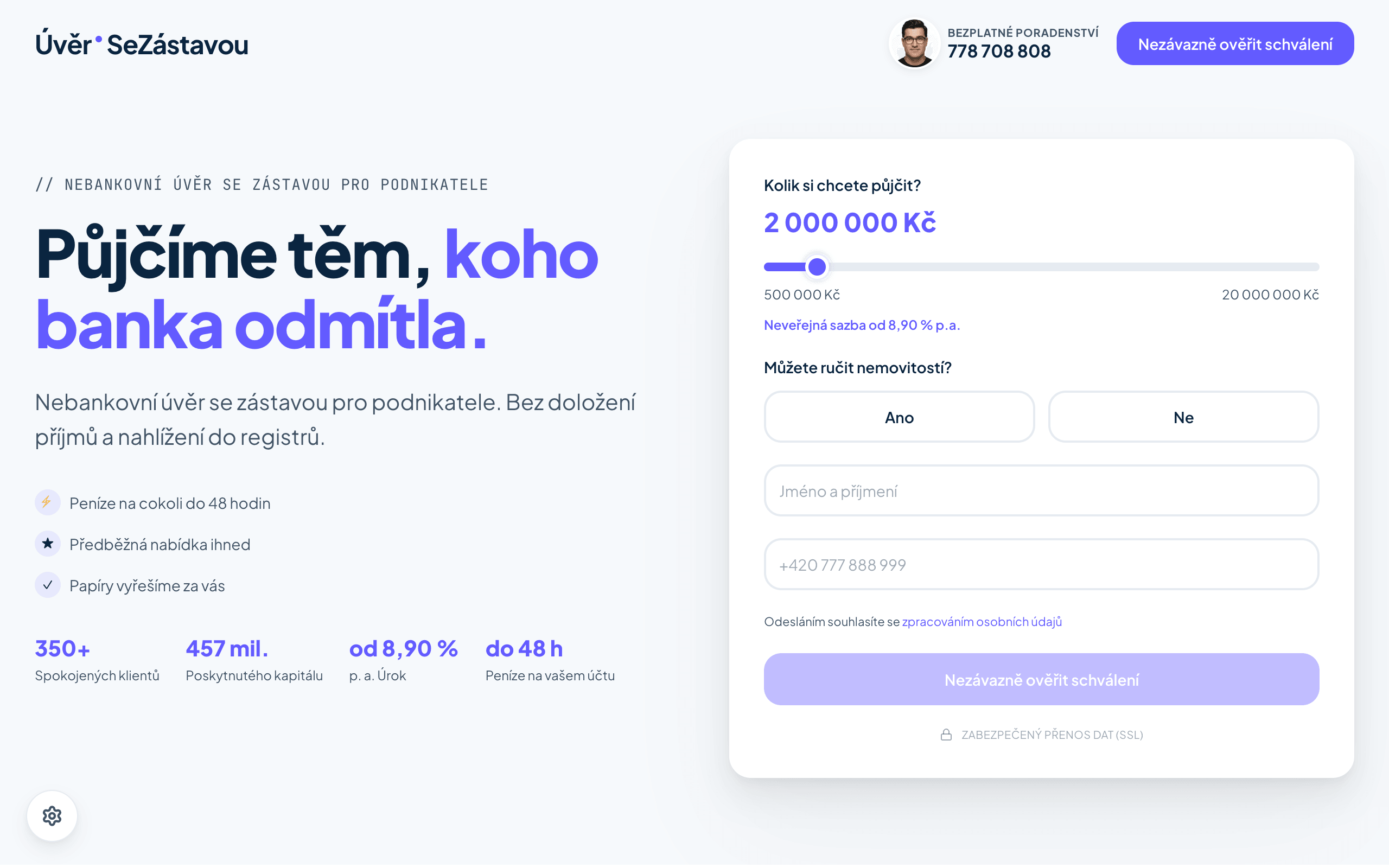 ÚvěrSeZástavou: náhled webu