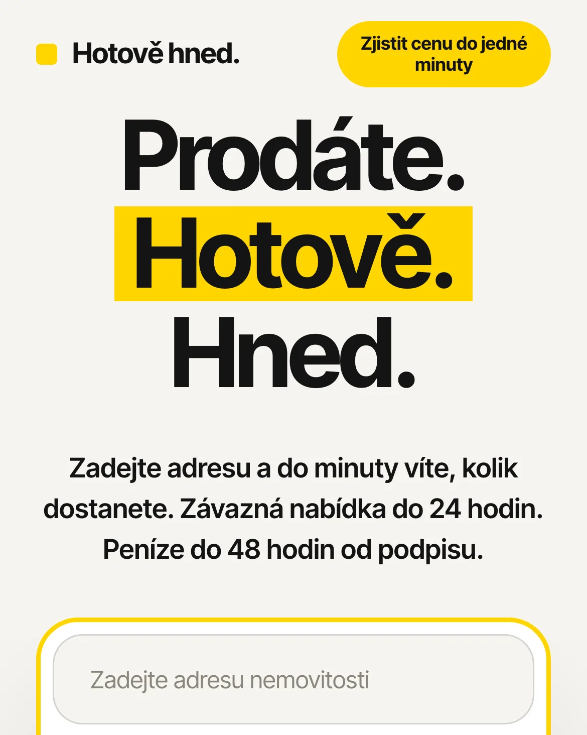 Ukázka webu Hotově hned. postaveného na míru